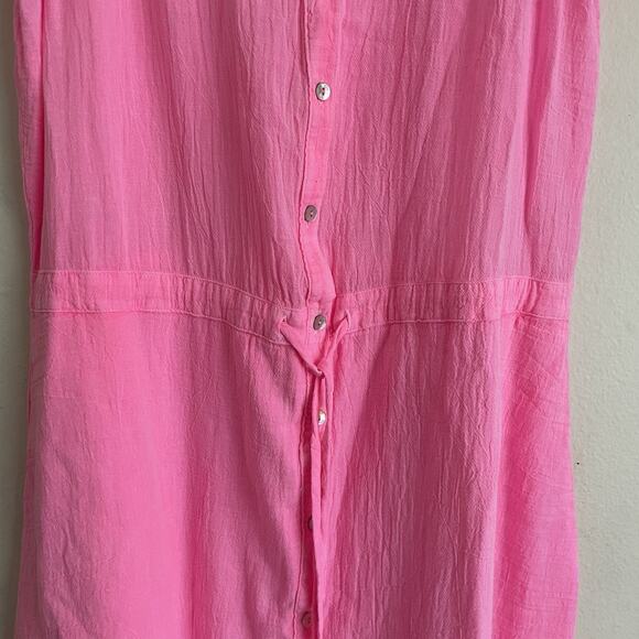 Honorine Tabitha Hot Pink Cotton Gauze Mini Dress Ruffle Sleeve Size M Button Up - Picture 5 of 8